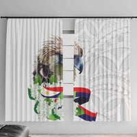 Philippines Eagle and Sampaguita Flowers Window Curtain Polynesian Pattern - Wonder Print Shop