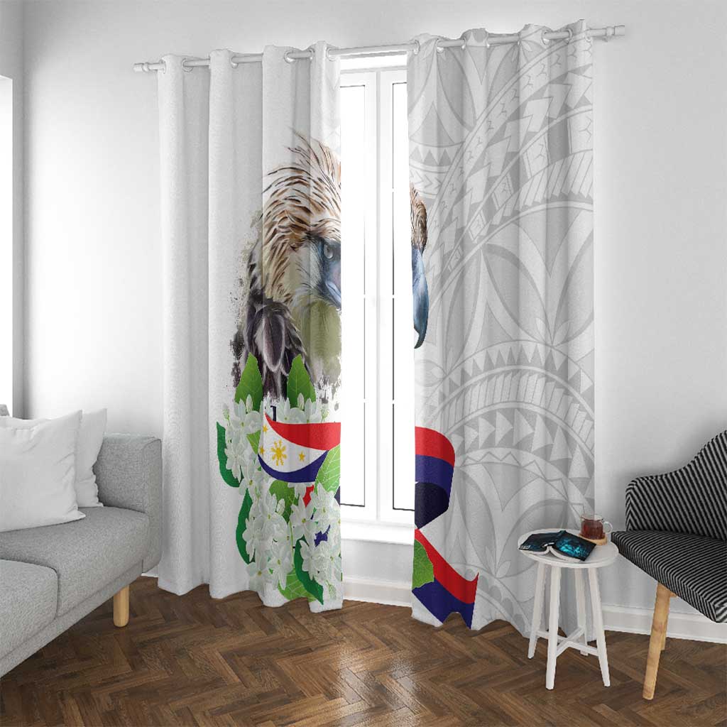 Philippines Eagle and Sampaguita Flowers Window Curtain Polynesian Pattern - Wonder Print Shop