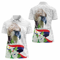 Philippines Eagle and Sampaguita Flowers Women Polo Shirt Polynesian Pattern - Wonder Print Shop