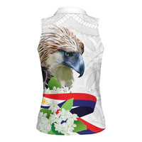 Philippines Eagle and Sampaguita Flowers Women Sleeveless Polo Shirt Polynesian Pattern - Wonder Print Shop