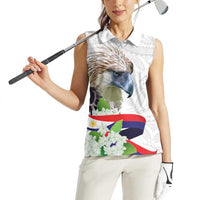 Philippines Eagle and Sampaguita Flowers Women Sleeveless Polo Shirt Polynesian Pattern - Wonder Print Shop