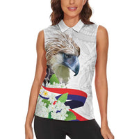 Philippines Eagle and Sampaguita Flowers Women Sleeveless Polo Shirt Polynesian Pattern - Wonder Print Shop