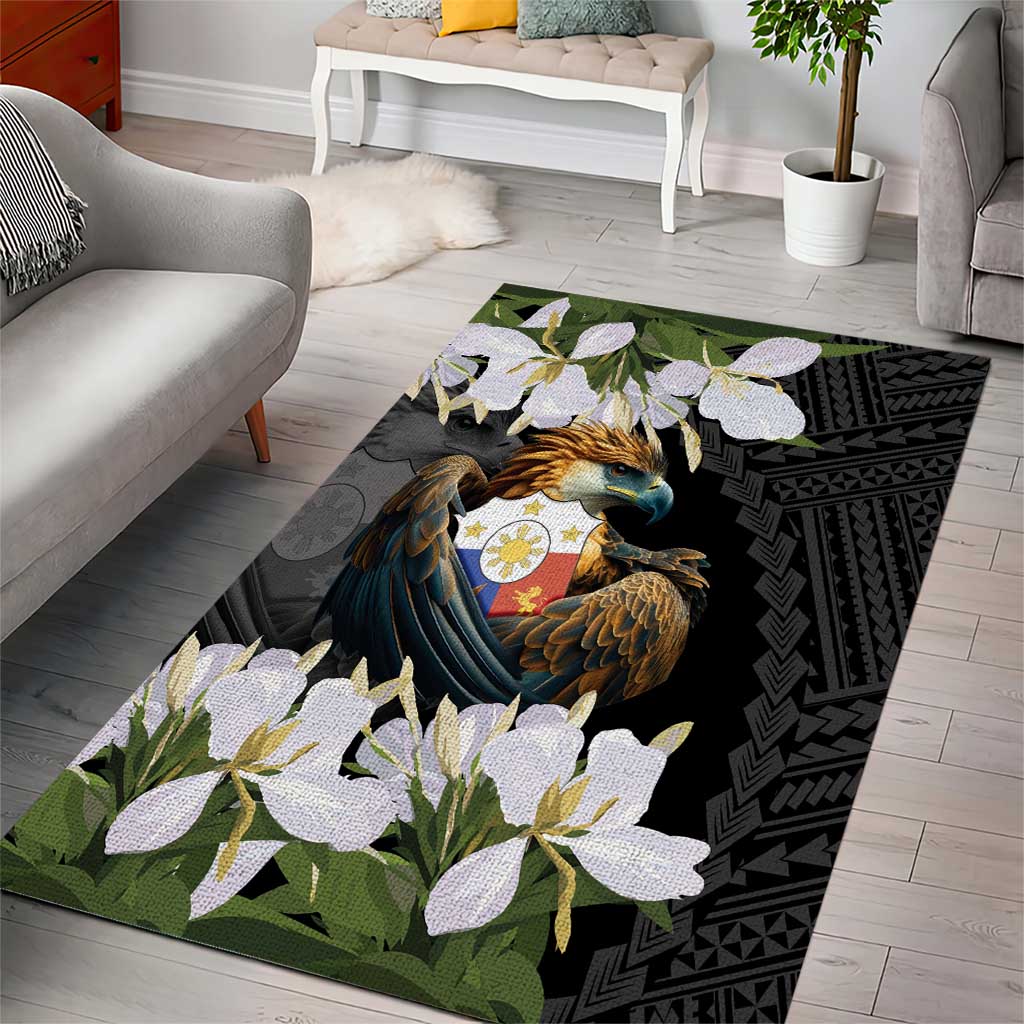 Philippines Eagle with Coat Of Arm Area Rug Simple Sampaguita Jasmine LT9 - Wonder Print Shop