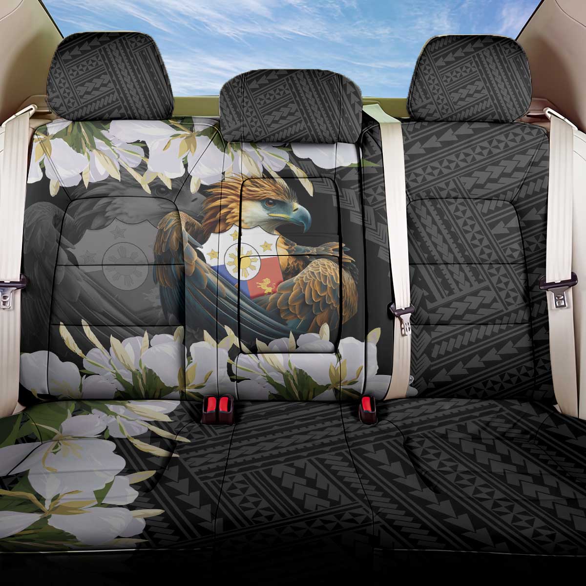 Philippines Eagle with Coat Of Arm Back Car Seat Cover Simple Sampaguita Jasmine LT9 - Wonder Print Shop