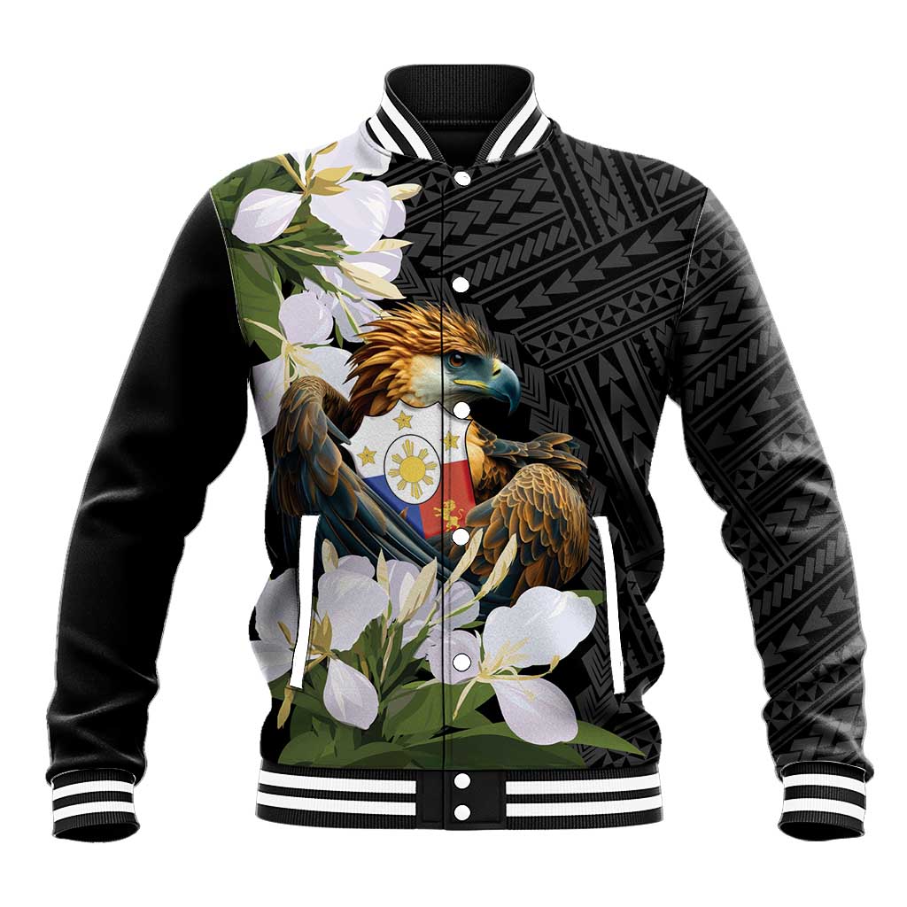 Philippines Eagle with Coat Of Arm Baseball Jacket Simple Sampaguita Jasmine LT9 - Wonder Print Shop