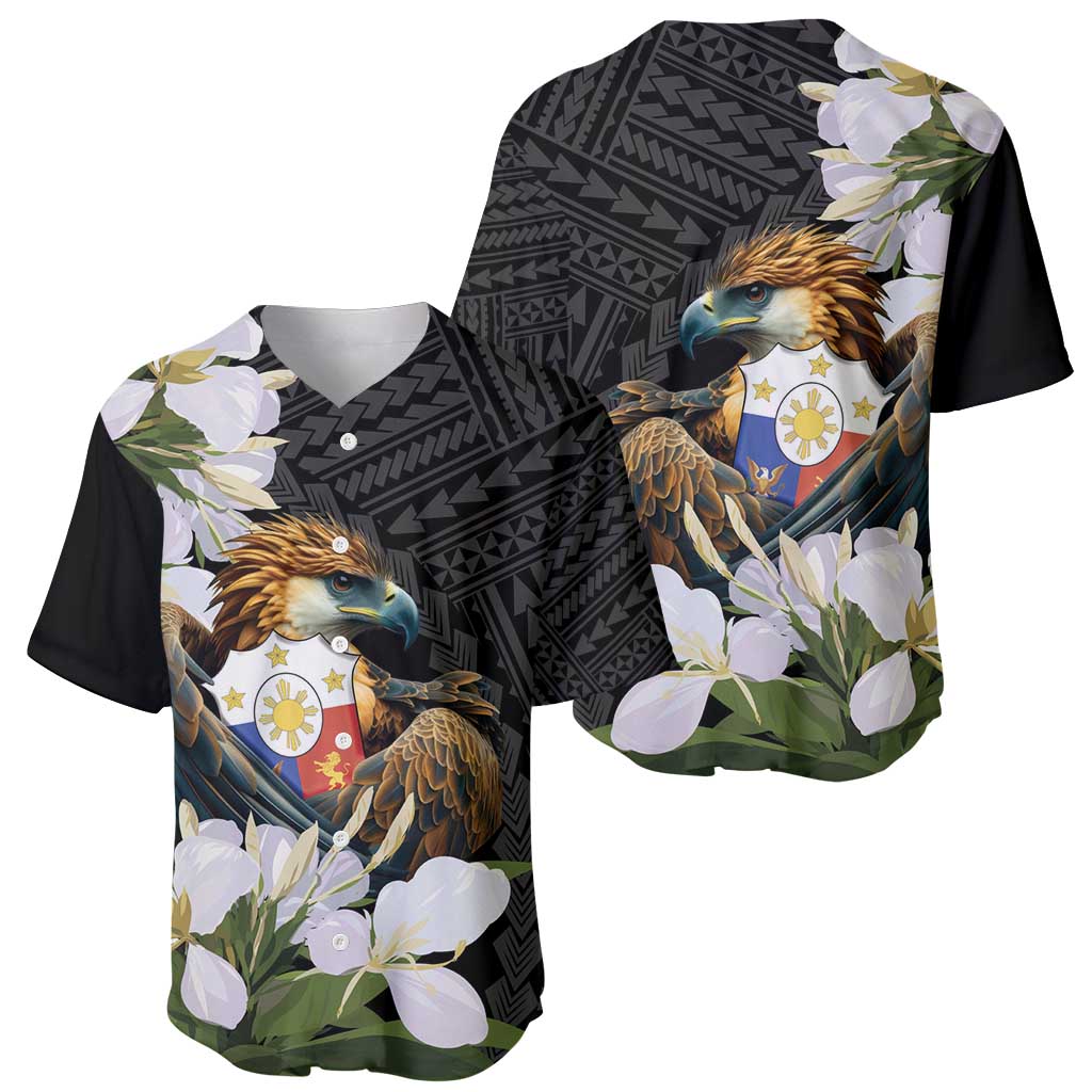 Philippines Eagle with Coat Of Arm Baseball Jersey Simple Sampaguita Jasmine LT9 - Wonder Print Shop