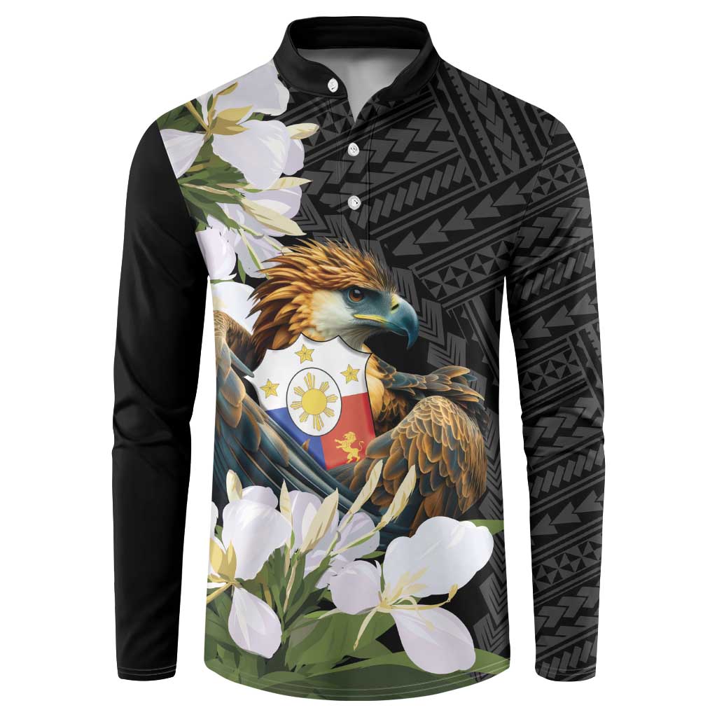Philippines Eagle with Coat Of Arm Button Sweatshirt Simple Sampaguita Jasmine LT9 - Wonder Print Shop