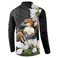Philippines Eagle with Coat Of Arm Button Sweatshirt Simple Sampaguita Jasmine LT9 - Wonder Print Shop