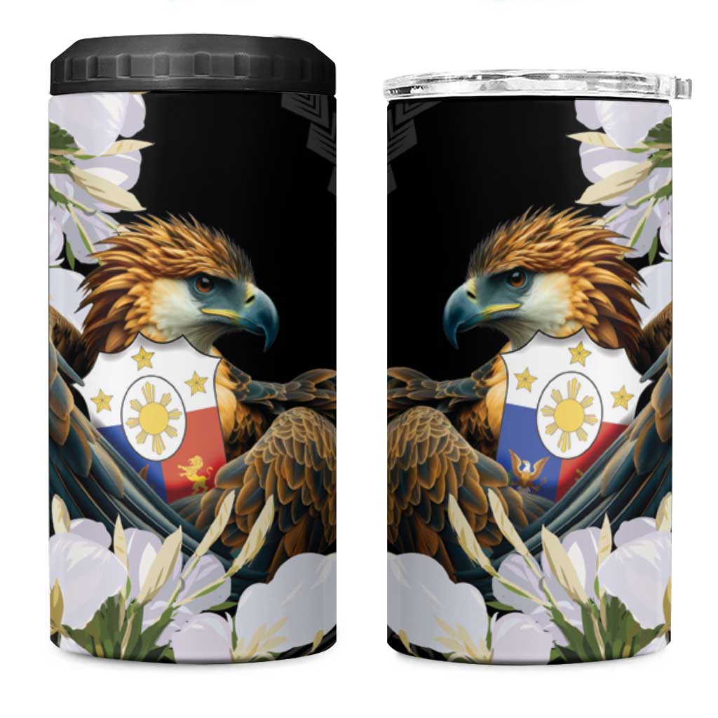 Philippines Eagle with Coat Of Arm 4 in 1 Can Cooler Tumbler Simple Sampaguita Jasmine LT9 - Wonder Print Shop
