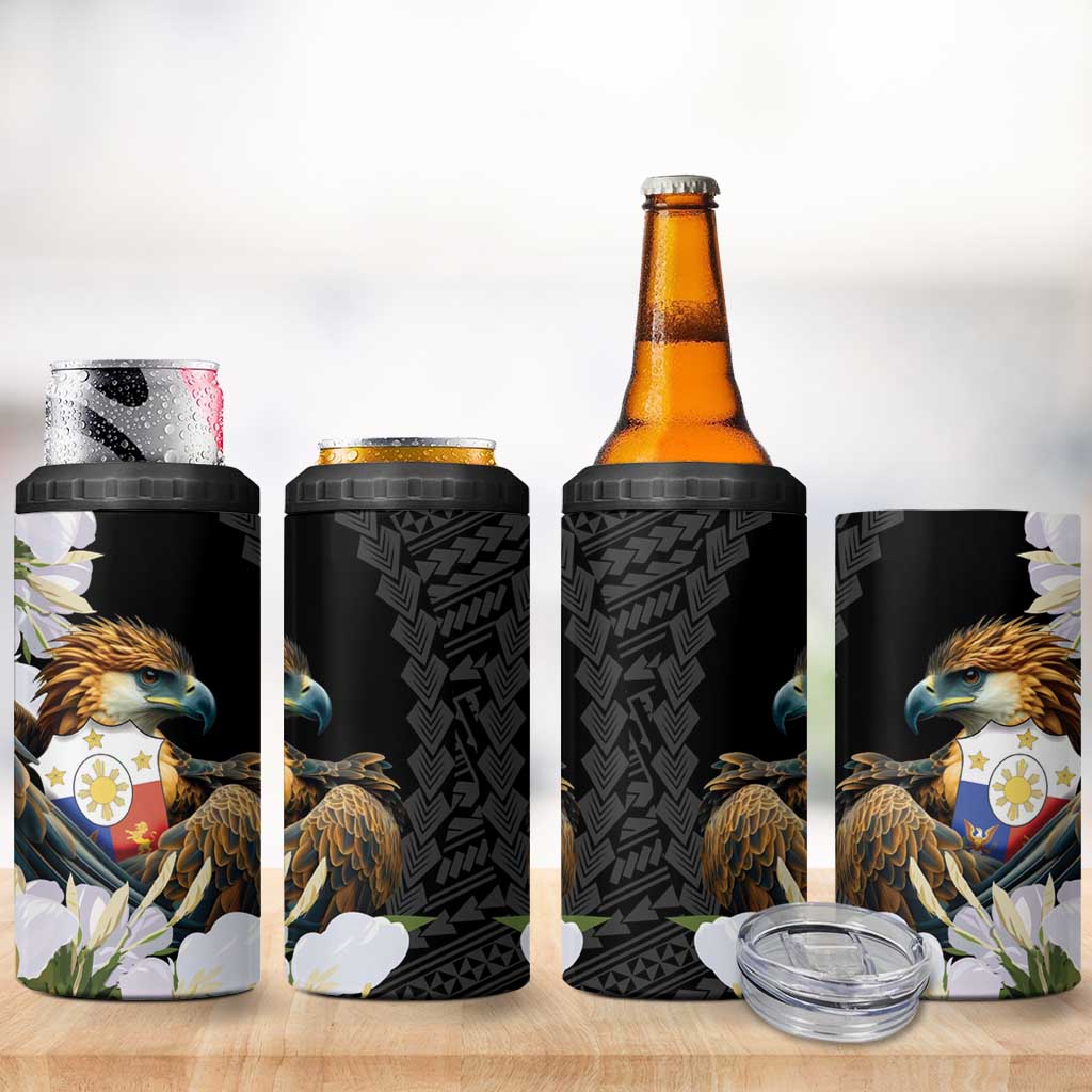 Philippines Eagle with Coat Of Arm 4 in 1 Can Cooler Tumbler Simple Sampaguita Jasmine LT9 - Wonder Print Shop