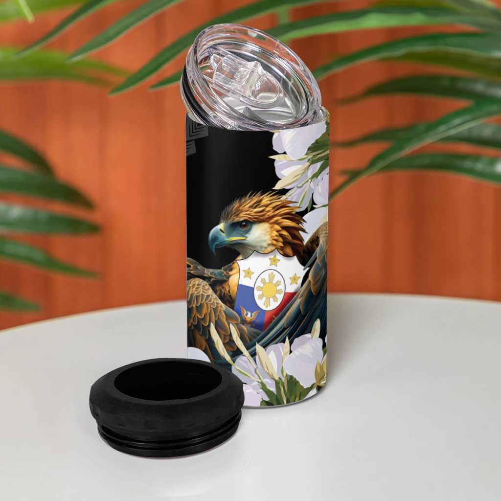 Philippines Eagle with Coat Of Arm 4 in 1 Can Cooler Tumbler Simple Sampaguita Jasmine LT9 - Wonder Print Shop