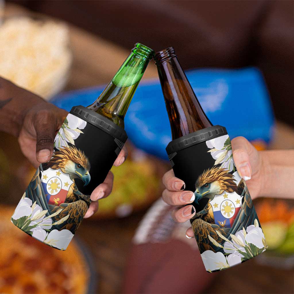 Philippines Eagle with Coat Of Arm 4 in 1 Can Cooler Tumbler Simple Sampaguita Jasmine LT9 - Wonder Print Shop
