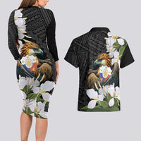 Philippines Eagle with Coat Of Arm Couples Matching Long Sleeve Bodycon Dress and Hawaiian Shirt Simple Sampaguita Jasmine LT9 - Wonder Print Shop