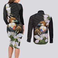 Philippines Eagle with Coat Of Arm Couples Matching Long Sleeve Bodycon Dress and Long Sleeve Button Shirt Simple Sampaguita Jasmine LT9 - Wonder Print Shop