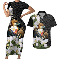 Philippines Eagle with Coat Of Arm Couples Matching Short Sleeve Bodycon Dress and Hawaiian Shirt Simple Sampaguita Jasmine LT9 - Wonder Print Shop