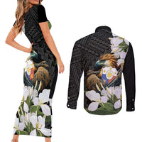 Philippines Eagle with Coat Of Arm Couples Matching Short Sleeve Bodycon Dress and Long Sleeve Button Shirt Simple Sampaguita Jasmine LT9 - Wonder Print Shop