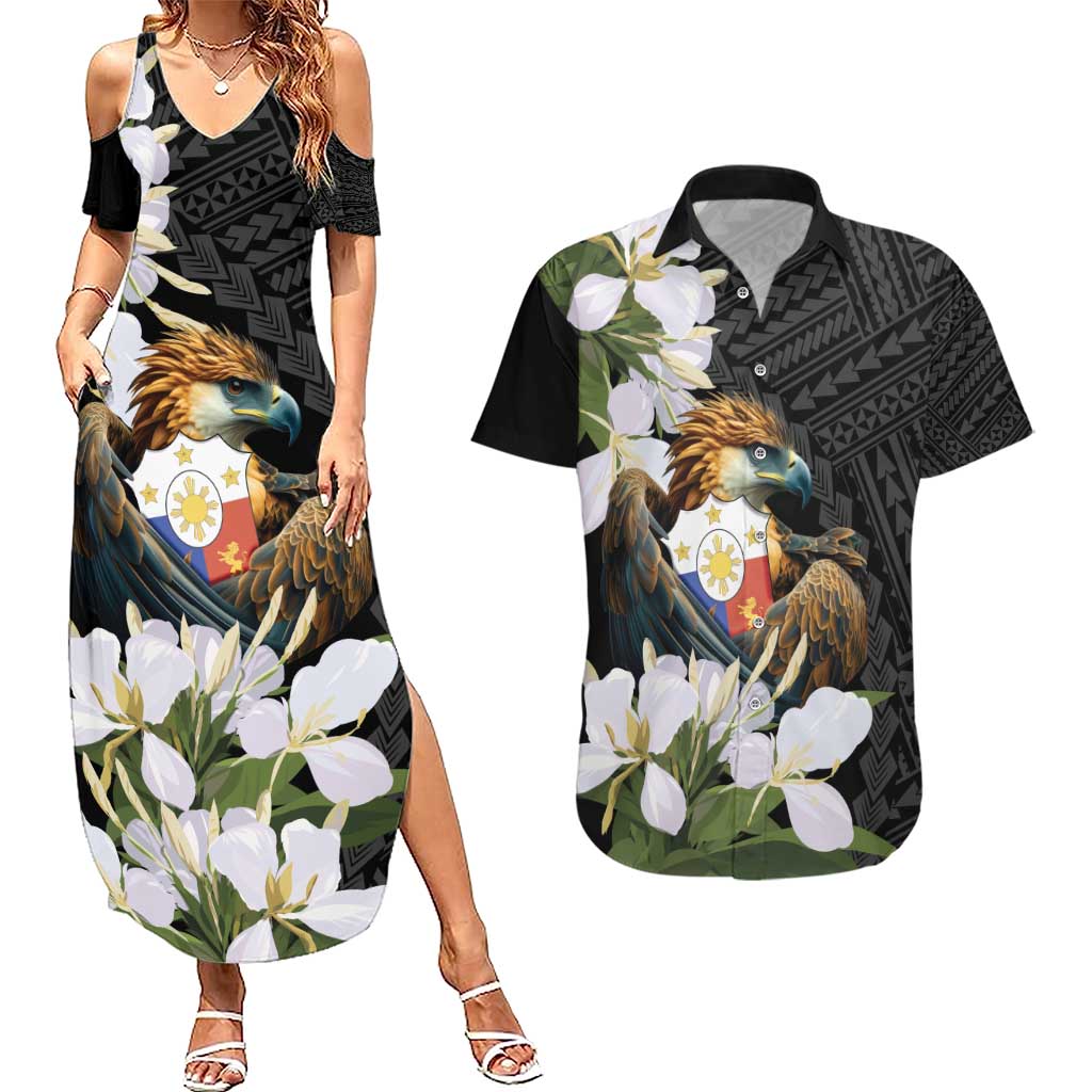 Philippines Eagle with Coat Of Arm Couples Matching Summer Maxi Dress and Hawaiian Shirt Simple Sampaguita Jasmine LT9 - Wonder Print Shop