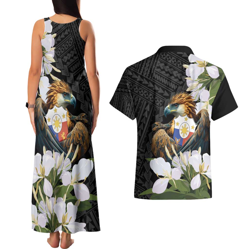 Philippines Eagle with Coat Of Arm Couples Matching Tank Maxi Dress and Hawaiian Shirt Simple Sampaguita Jasmine LT9 - Wonder Print Shop