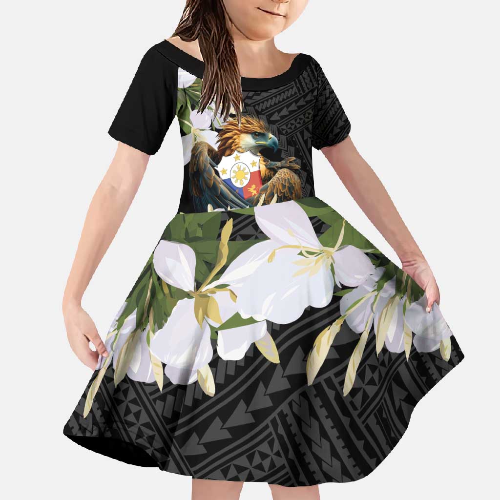 Philippines Eagle with Coat Of Arm Family Matching Long Sleeve Bodycon Dress and Hawaiian Shirt Simple Sampaguita Jasmine LT9 - Wonder Print Shop