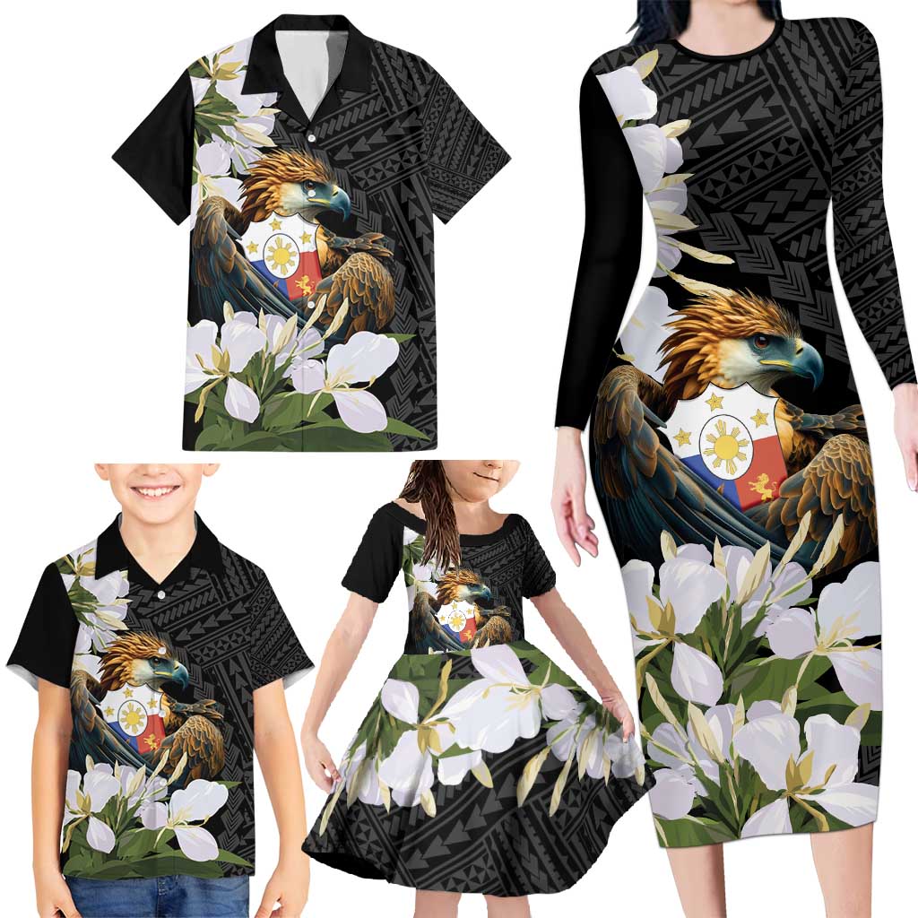 Philippines Eagle with Coat Of Arm Family Matching Long Sleeve Bodycon Dress and Hawaiian Shirt Simple Sampaguita Jasmine LT9 - Wonder Print Shop