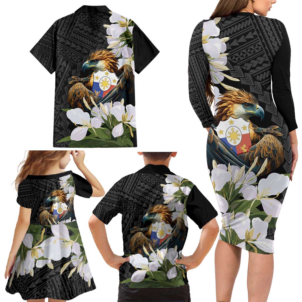 Philippines Eagle with Coat Of Arm Family Matching Long Sleeve Bodycon Dress and Hawaiian Shirt Simple Sampaguita Jasmine LT9 - Wonder Print Shop