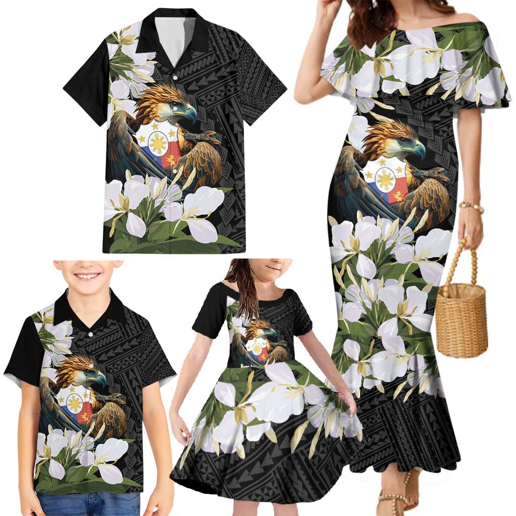 Philippines Eagle with Coat Of Arm Family Matching Mermaid Dress and Hawaiian Shirt Simple Sampaguita Jasmine LT9 - Wonder Print Shop