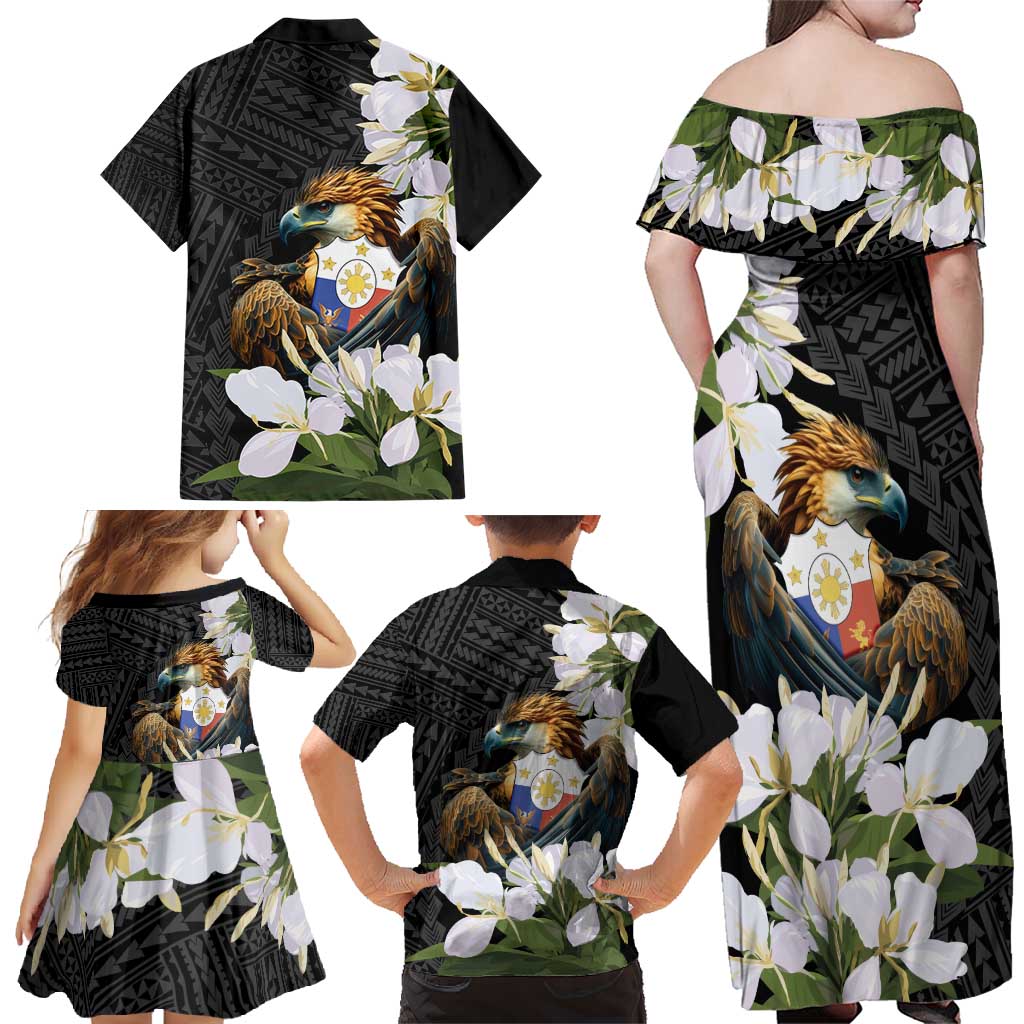 Philippines Eagle with Coat Of Arm Family Matching Off Shoulder Maxi Dress and Hawaiian Shirt Simple Sampaguita Jasmine LT9 - Wonder Print Shop