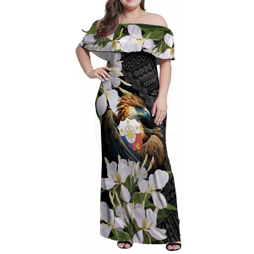 Philippines Eagle with Coat Of Arm Family Matching Off Shoulder Maxi Dress and Hawaiian Shirt Simple Sampaguita Jasmine LT9 - Wonder Print Shop