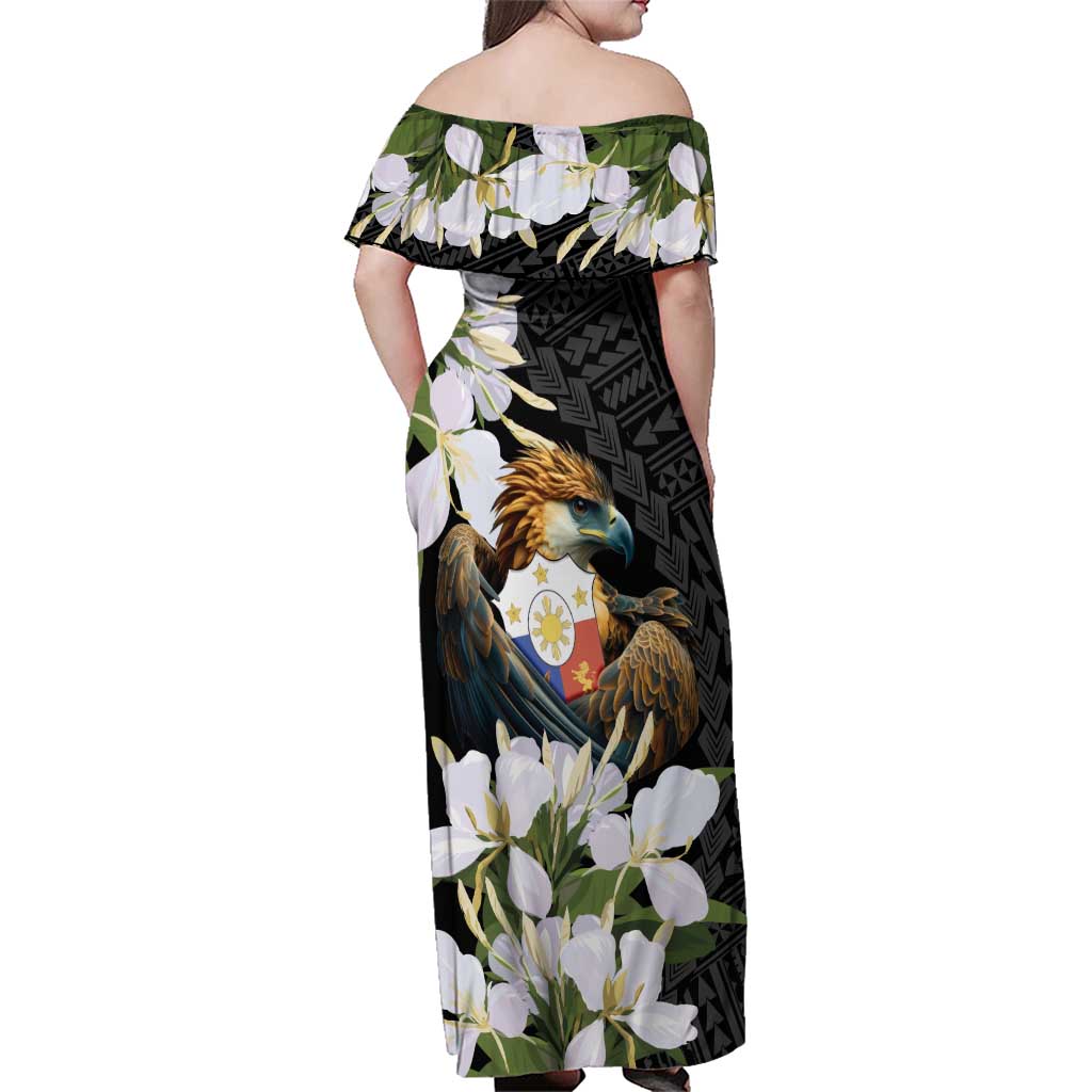 Philippines Eagle with Coat Of Arm Family Matching Off Shoulder Maxi Dress and Hawaiian Shirt Simple Sampaguita Jasmine LT9 - Wonder Print Shop