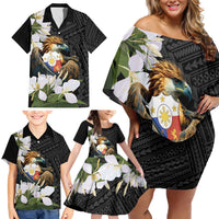 Philippines Eagle with Coat Of Arm Family Matching Off Shoulder Short Dress and Hawaiian Shirt Simple Sampaguita Jasmine LT9 - Wonder Print Shop