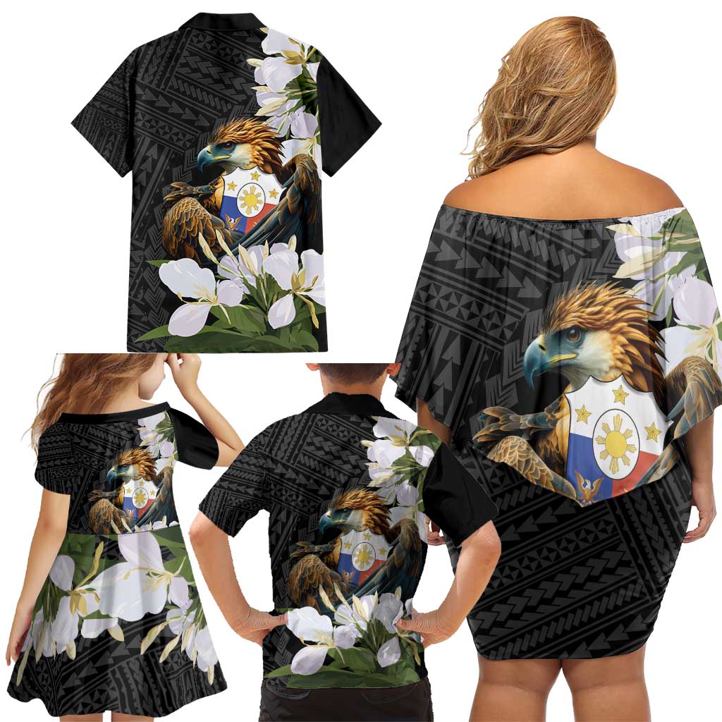 Philippines Eagle with Coat Of Arm Family Matching Off Shoulder Short Dress and Hawaiian Shirt Simple Sampaguita Jasmine LT9 - Wonder Print Shop
