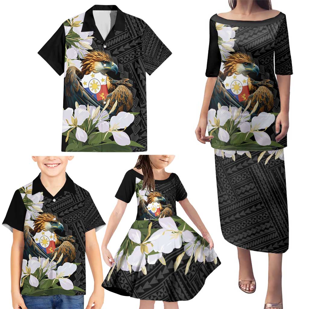 Philippines Eagle with Coat Of Arm Family Matching Puletasi and Hawaiian Shirt Simple Sampaguita Jasmine - Wonder Print Shop