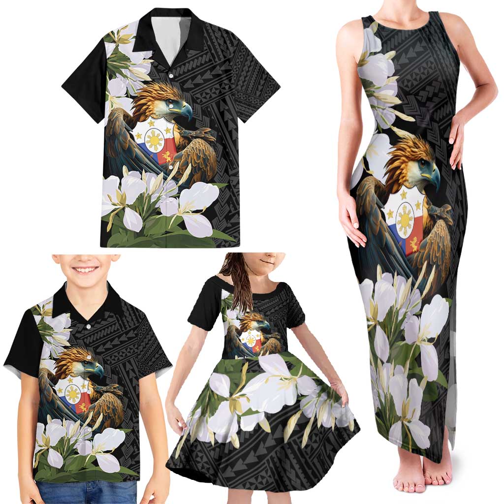 Philippines Eagle with Coat Of Arm Family Matching Tank Maxi Dress and Hawaiian Shirt Simple Sampaguita Jasmine - Wonder Print Shop
