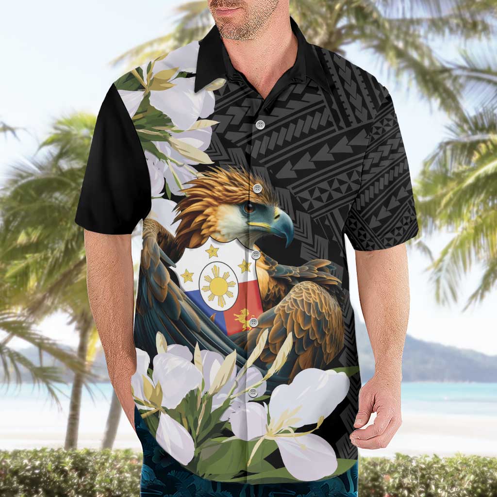 Philippines Eagle with Coat Of Arm Hawaiian Shirt Simple Sampaguita Jasmine - Wonder Print Shop