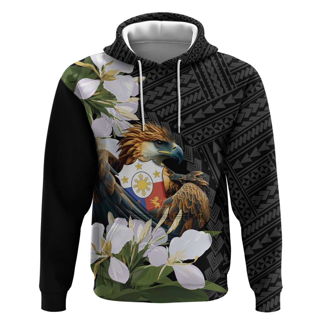 Philippines Eagle with Coat Of Arm Hoodie Simple Sampaguita Jasmine - Wonder Print Shop