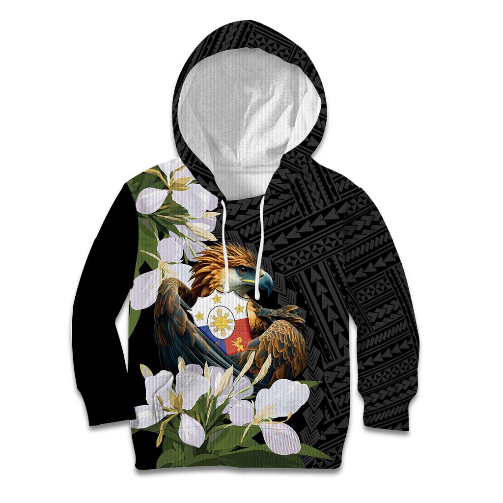 Philippines Eagle with Coat Of Arm Kid Hoodie Simple Sampaguita Jasmine - Wonder Print Shop