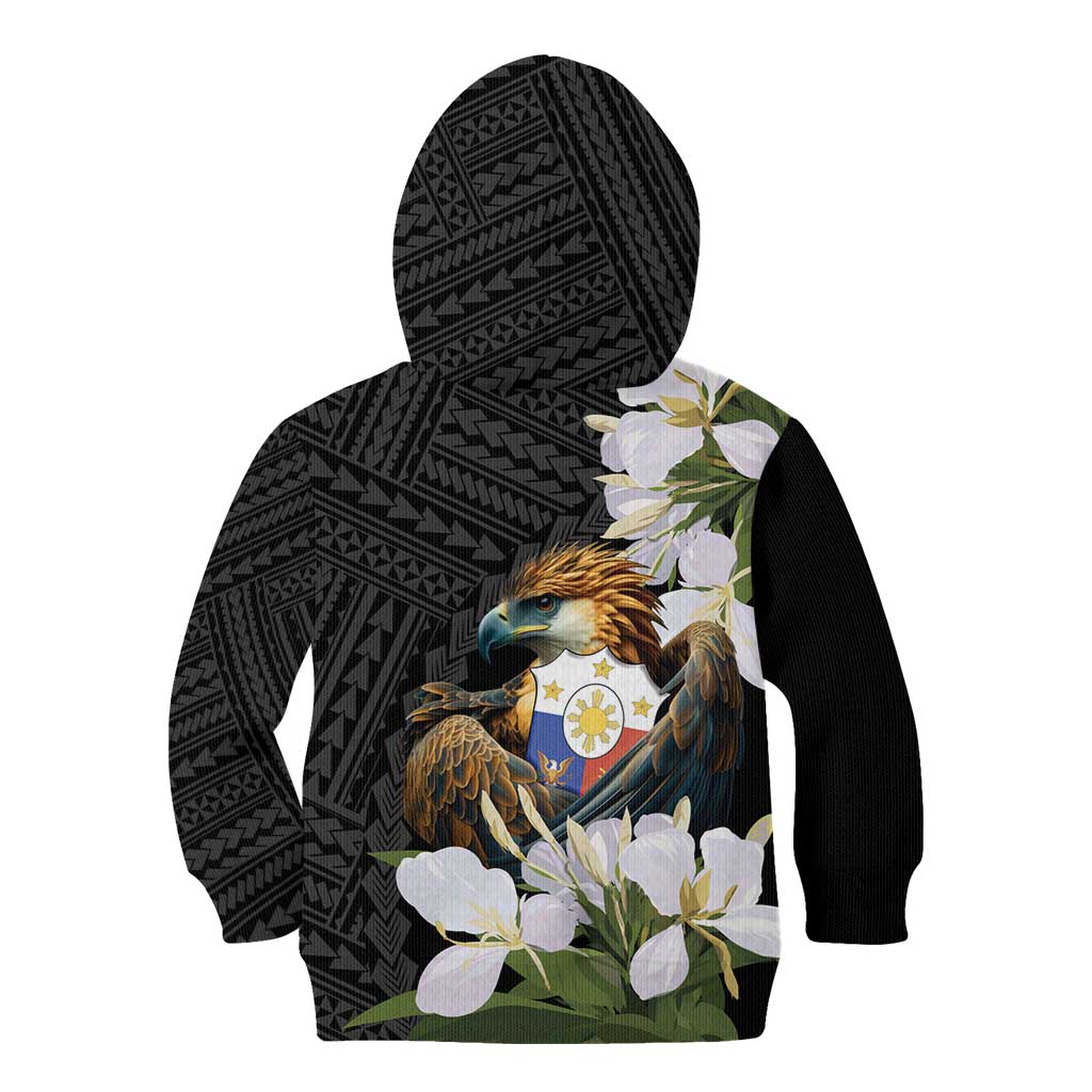 Philippines Eagle with Coat Of Arm Kid Hoodie Simple Sampaguita Jasmine - Wonder Print Shop