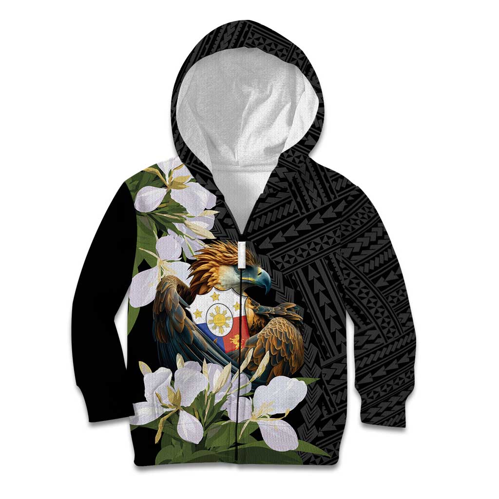 Philippines Eagle with Coat Of Arm Kid Hoodie Simple Sampaguita Jasmine - Wonder Print Shop