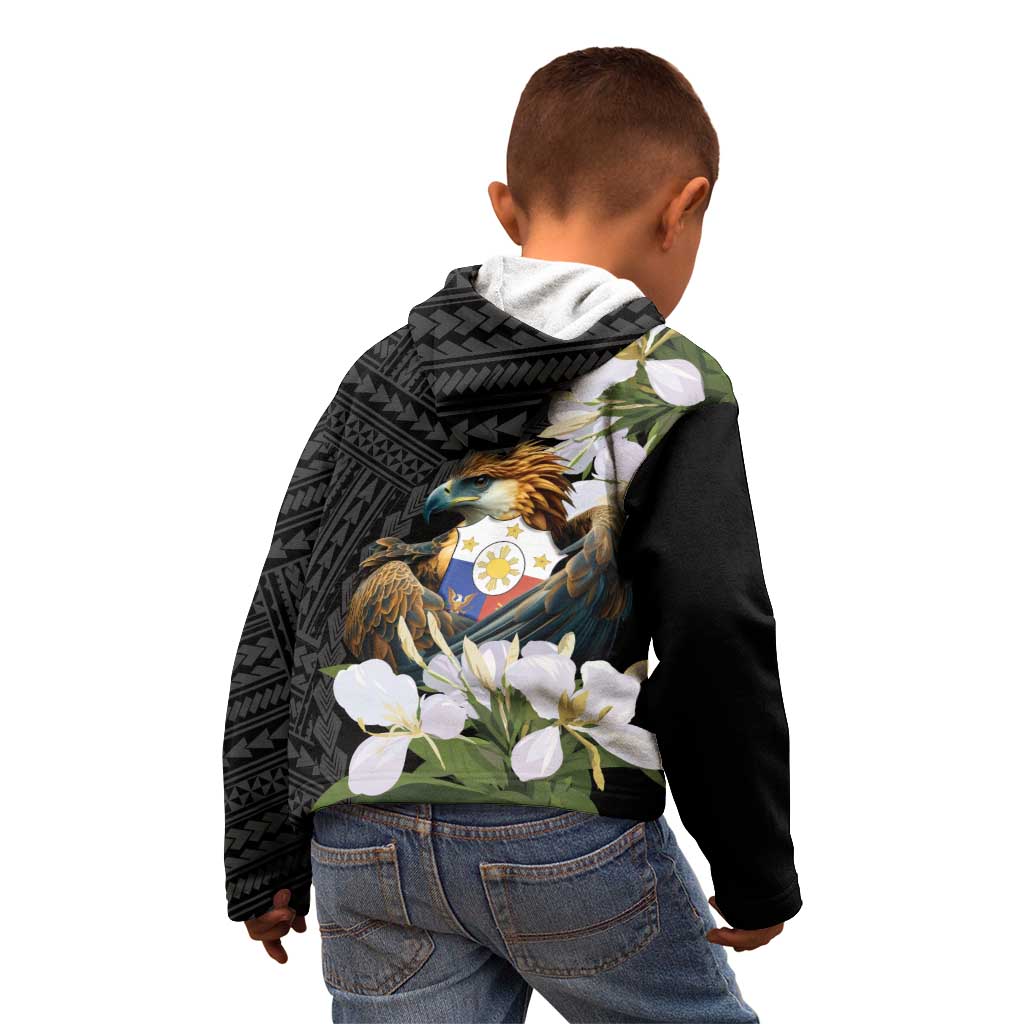 Philippines Eagle with Coat Of Arm Kid Hoodie Simple Sampaguita Jasmine - Wonder Print Shop