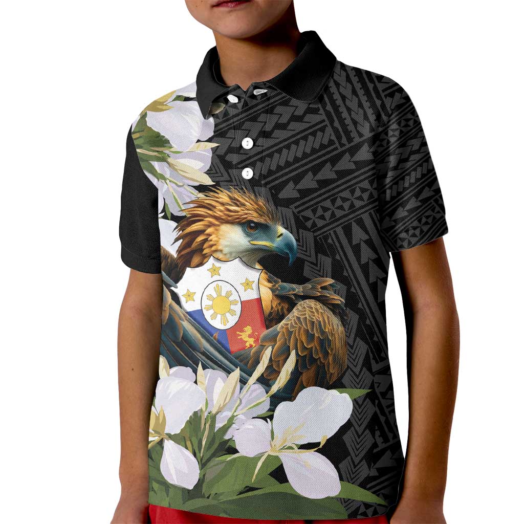 Philippines Eagle with Coat Of Arm Kid Polo Shirt Simple Sampaguita Jasmine - Wonder Print Shop