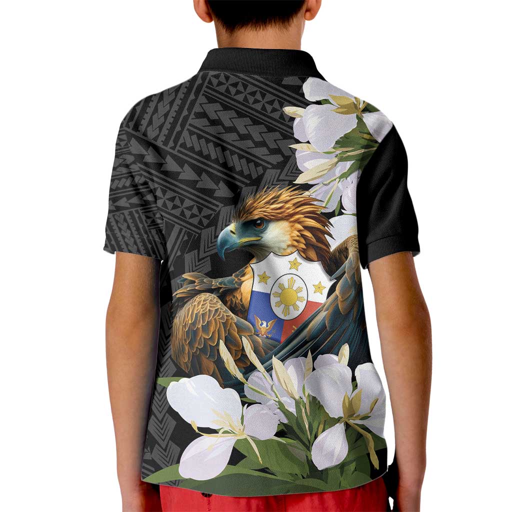 Philippines Eagle with Coat Of Arm Kid Polo Shirt Simple Sampaguita Jasmine - Wonder Print Shop