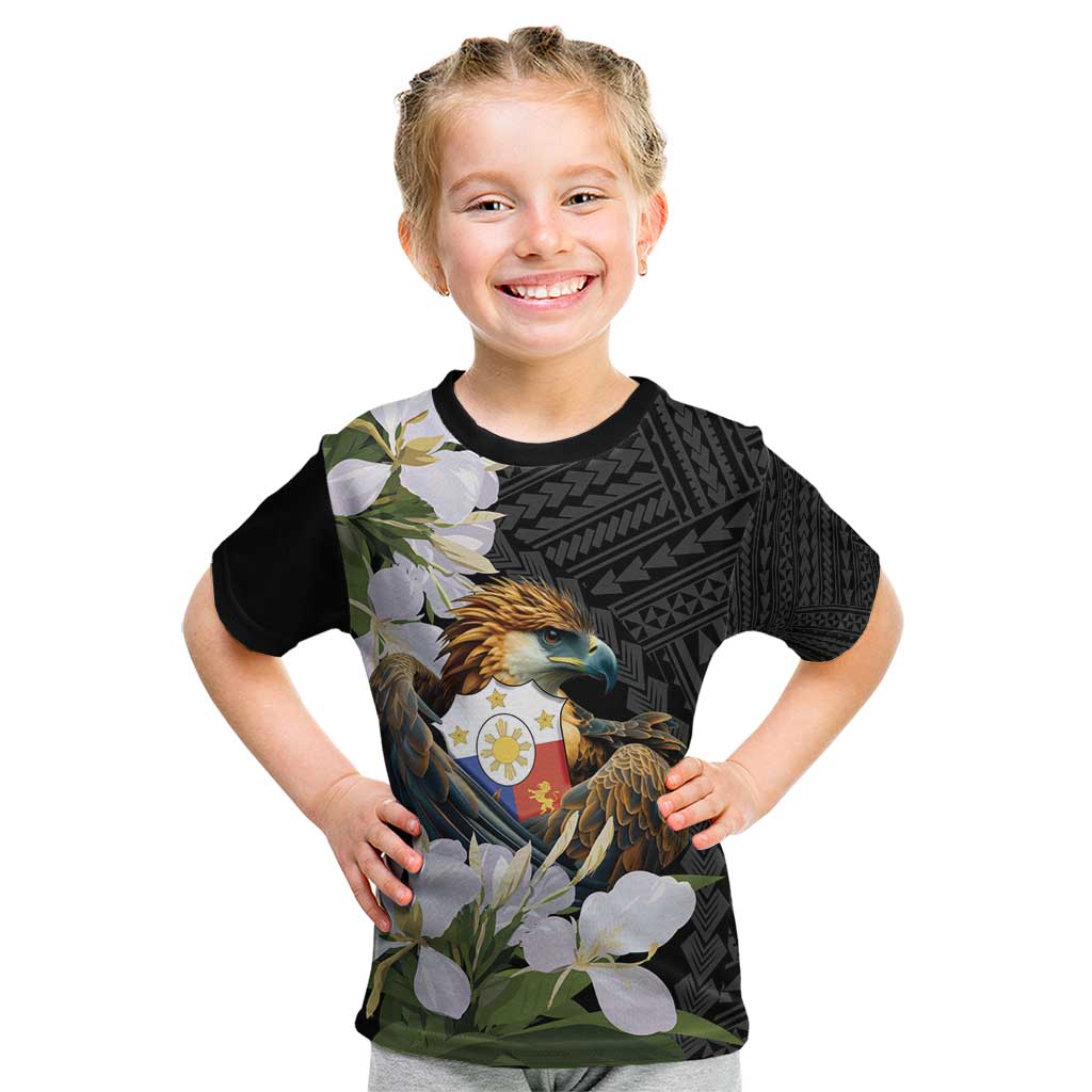 Philippines Eagle with Coat Of Arm Kid T Shirt Simple Sampaguita Jasmine - Wonder Print Shop