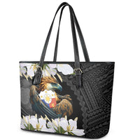 Philippines Eagle with Coat Of Arm Leather Tote Bag Simple Sampaguita Jasmine - Wonder Print Shop