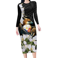Philippines Eagle with Coat Of Arm Long Sleeve Bodycon Dress Simple Sampaguita Jasmine - Wonder Print Shop