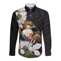 Philippines Eagle with Coat Of Arm Long Sleeve Button Shirt Simple Sampaguita Jasmine - Wonder Print Shop