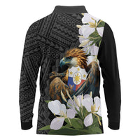 Philippines Eagle with Coat Of Arm Long Sleeve Polo Shirt Simple Sampaguita Jasmine - Wonder Print Shop