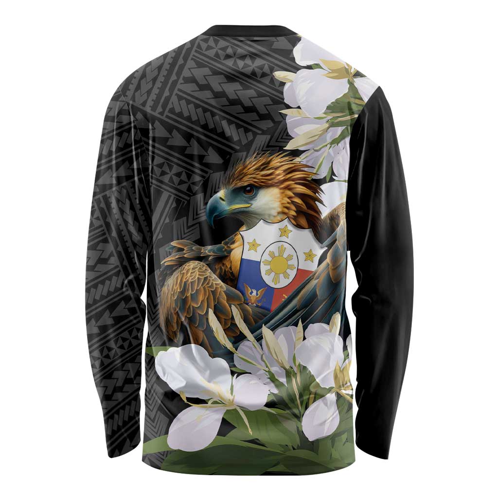 Philippines Eagle with Coat Of Arm Long Sleeve Shirt Simple Sampaguita Jasmine - Wonder Print Shop