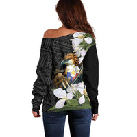 Philippines Eagle with Coat Of Arm Off Shoulder Sweater Simple Sampaguita Jasmine - Wonder Print Shop