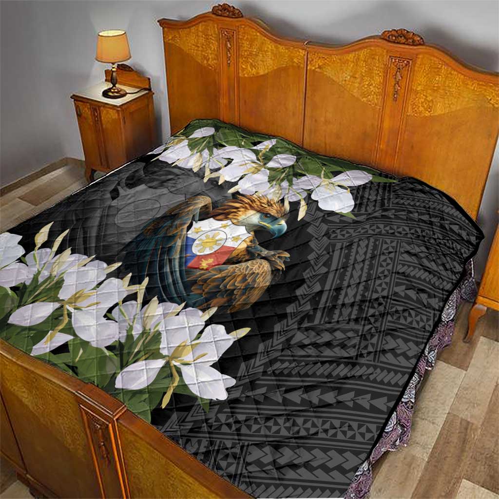 Philippines Eagle with Coat Of Arm Quilt Simple Sampaguita Jasmine - Wonder Print Shop