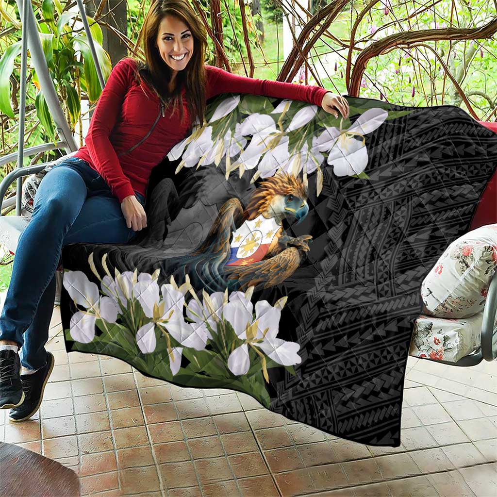Philippines Eagle with Coat Of Arm Quilt Simple Sampaguita Jasmine - Wonder Print Shop